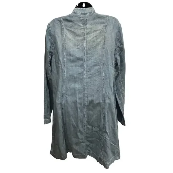 J.Jill Denim Linen Blend Military style Duster In Sequoia Wash Size M MSRP: $139 - Picture 3 of 11
